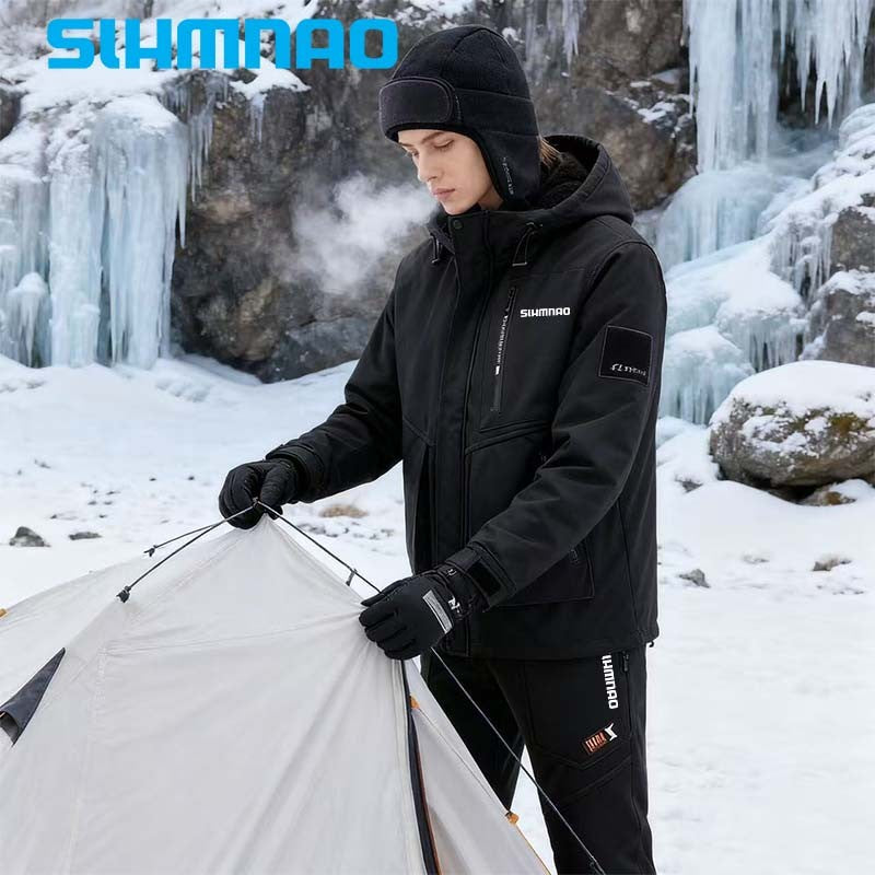 2026 Conjunto de Ciclismo com Capuz Soft Shell de Pele de Tubarão para Uso Externo, Conjunto de Pesca Quente de Veludo Masculino, Conjunto de Assalto de Soft Shell e Veludo