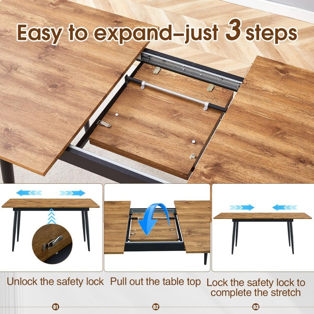 Extendable Dining Table for 4 6 8 People,59"-75" Wooden Expandable Dining Room Table with Sturdy Legs,Rectangle Kitchen Tables