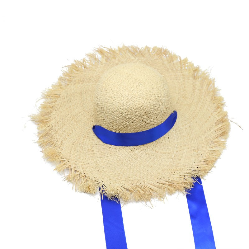 Chapéu de Palha de Ráfia Feminino, Chapéus de Sol de Verão, Fita da Moda para Meninas, 52cm, Infantil, Aba Larga, Proteção UV, Chapéus de Praia para Mulheres