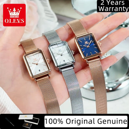 OLEVS Ultra Thin 8mm Women's Watches With Gift Box Fashion Elegant Rose Gold Mesh Steel Strap Luxury Quartz Watch for Woman 3692