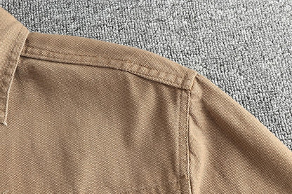 2025 Spring and Autumn New American Retro Woven Twill Cargo Shirt Men's Simple 100% Cotton Washed Double Pocket Causal Blousers