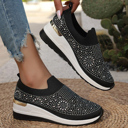 Women Wedges Platform Sneakers Autumn Fashion Round Toe Casual Sports Slip-on Shoes Woman Non Slip Vulcanized Shoes Plus Size 44
