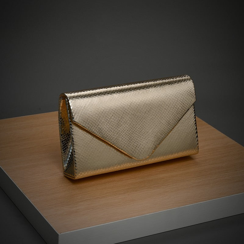 Gold Style Elegant Evening Bag with Detachable Metal Chain Clamshell One-Shoulder Ladyship Party Storage Bag for Women