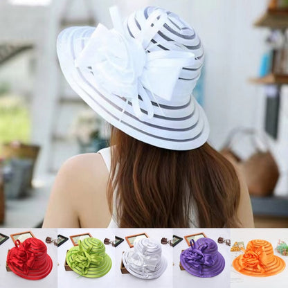 Chapéus de Sol de Organza Femininos Elegantes Chapéu Bucket para Mulheres Chapéu de Festa de Casamento na Igreja Chapéu Fedora Floral Grande de Aba Larga da Moda de Verão