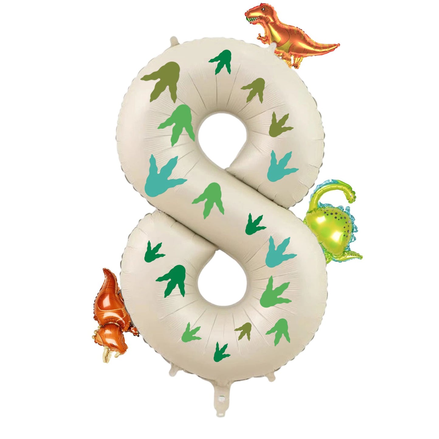 32 inch milky white aluminum foil digital balloon with 15pc dinosaur footprints and 4pc dinosaur balloons for birthday parties