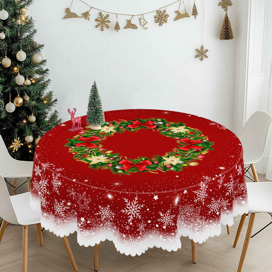1 Piece Christmas Round and Rectangular Tablecloth, Various Sizes, Christmas Gift Box Bow Snowflake Print Pattern Design Tablecloth for Daily Home Kitchen, Terrace Use, Gifts