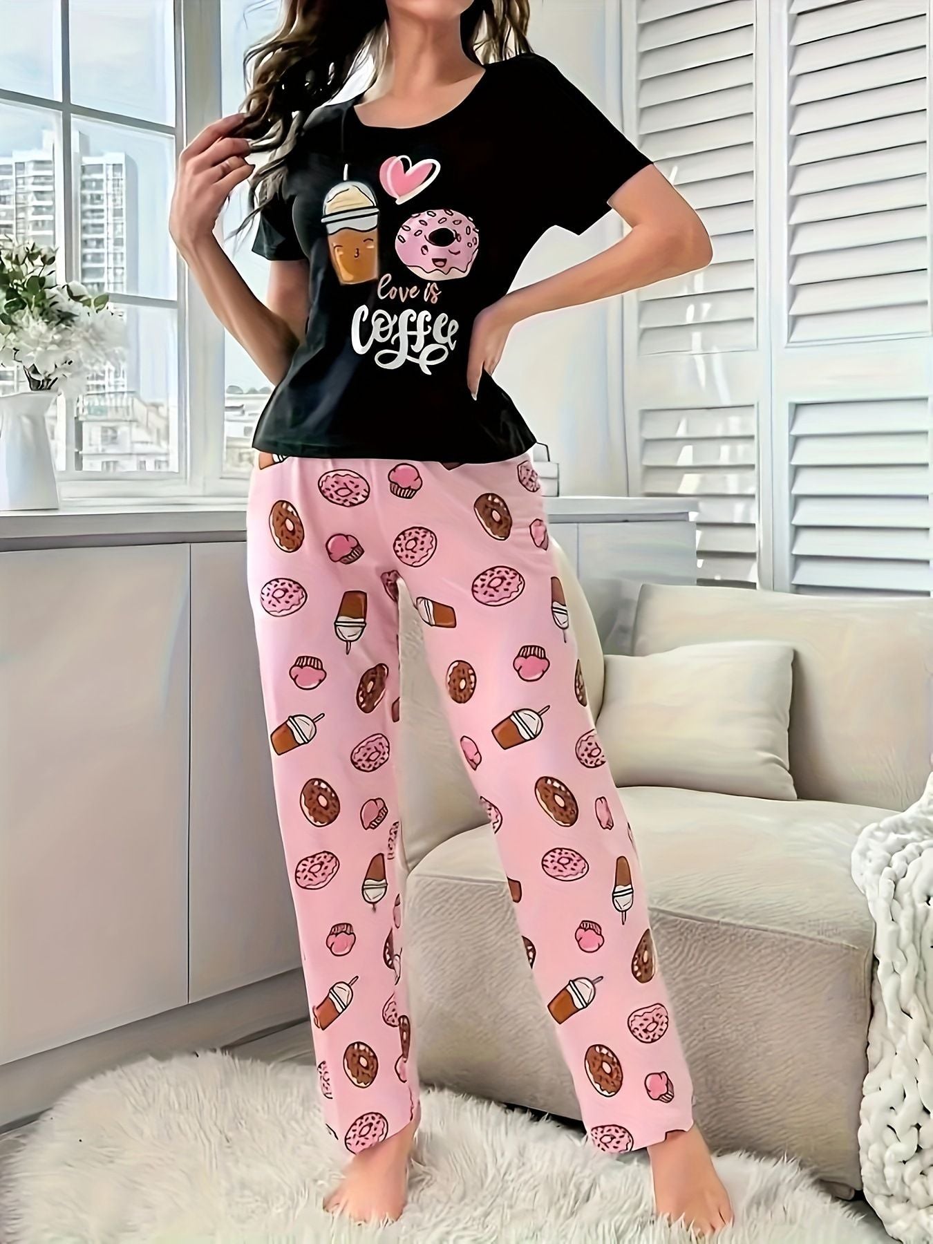 Stylish Simple Women's Summer Breathable Comfort Pajamas Women's Digital Alphabet Butterfly Print Short Sleeve Set  Sleepwear