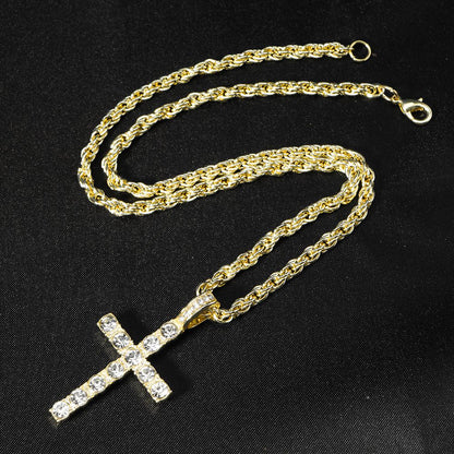 Colar com Pingente de Cruz Iced Out Hip Hop Alça Corrente de Tênis de Zircônia de 4mm Masculino Feminino Colar Brilhante Joia Punk Presente de Moda