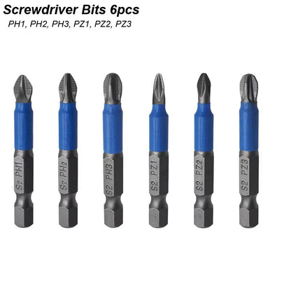 Conjunto de Bits Magnéticos PH1 PH2 PH3 PZ1 PZ2 PZ3 Antiderrapante Haste Hexagonal 1/4 para Parafusadeira Furadeira Elétrica Manual Ferramenta Acessório