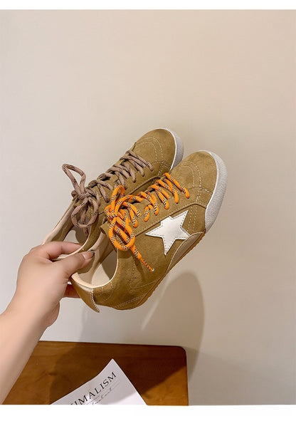 6cm de Elevação Interna Cadarços de Pato Mandarim Estrela Sapatos Sujos Femininos Vintage Sola Grossa Versátil Tênis Casual