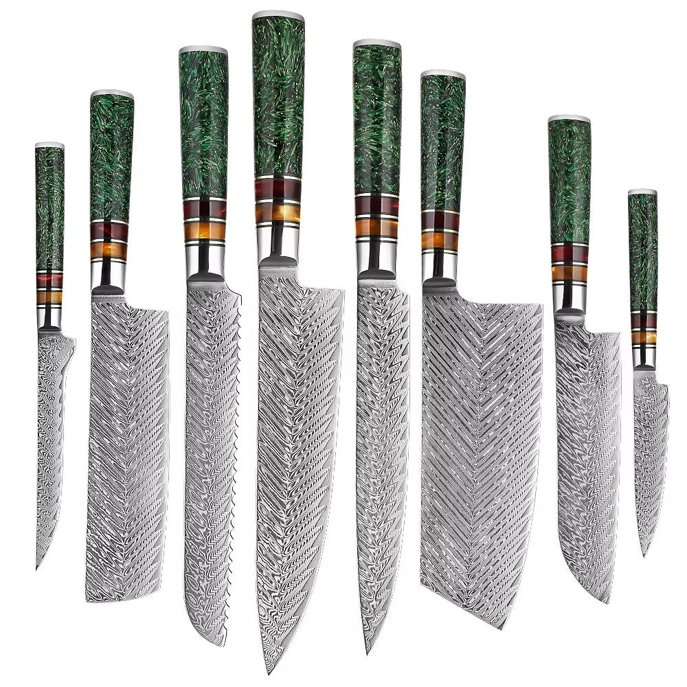 Conjunto de Facas de Cozinha XITUO Luxury Damascus Japonesas Chef Santoku Faca Cutelo Descascar Faca de Pão Cabo de Resina Sintética Destaque