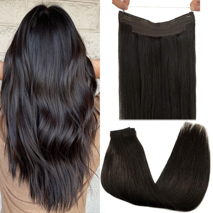 Cabelo Humano Liso de Extensão com Fio para Mega Hair, Linha de Pesca, Fusão Natural de Extensões de Cabelo com Clipes, Trama de Extensões para Mulheres