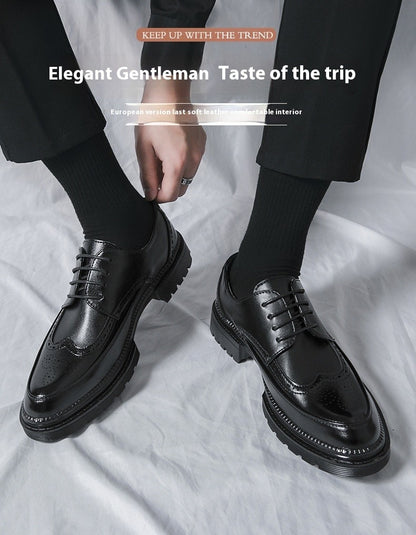 New leather shoes for young men British Brock formal business increase casual black wedding groom lace-up men's shoes