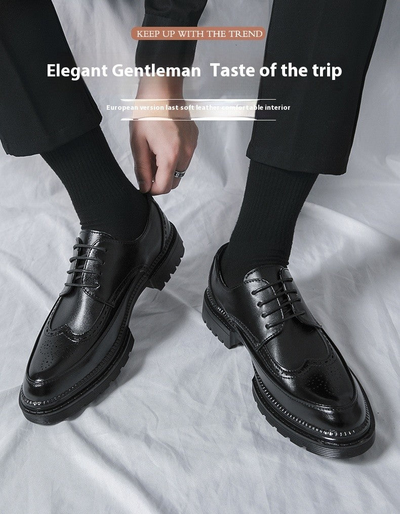 New leather shoes for young men British Brock formal business increase casual black wedding groom lace-up men's shoes