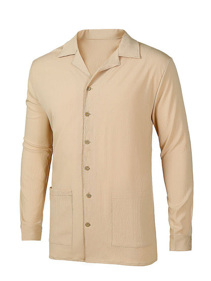 2025 Men's Casual Lapel Long Sleeve Shirts Tops Solid Loose Oversized T Shirt Men Cotton Linen Shirt Fashion Hawaiian Shirt Male