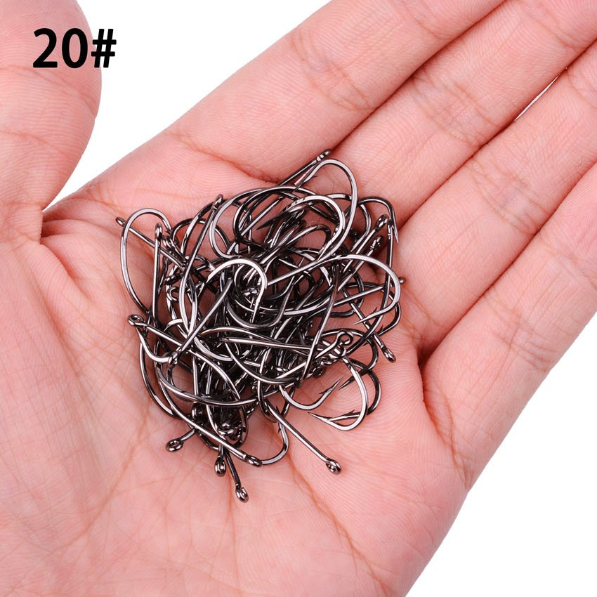 50 unidades 10 unidades de anzóis de pesca de aço de alto carbono, eficiência, farpados, com furo, Jig, anzol de pesca de carpa, minhoca, equipamento de pesca.