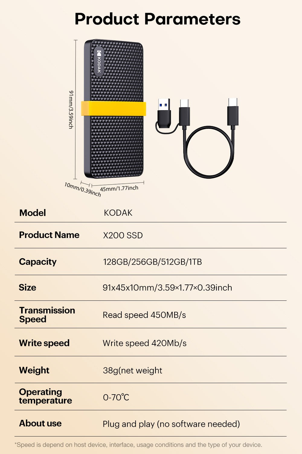 KODAK X200 External SSD Hard Drive HD Externo USB3.1 and Type- Mini Portable SSD 256B 512GB 1TB For Laptops Smartphone PS4 PC TV