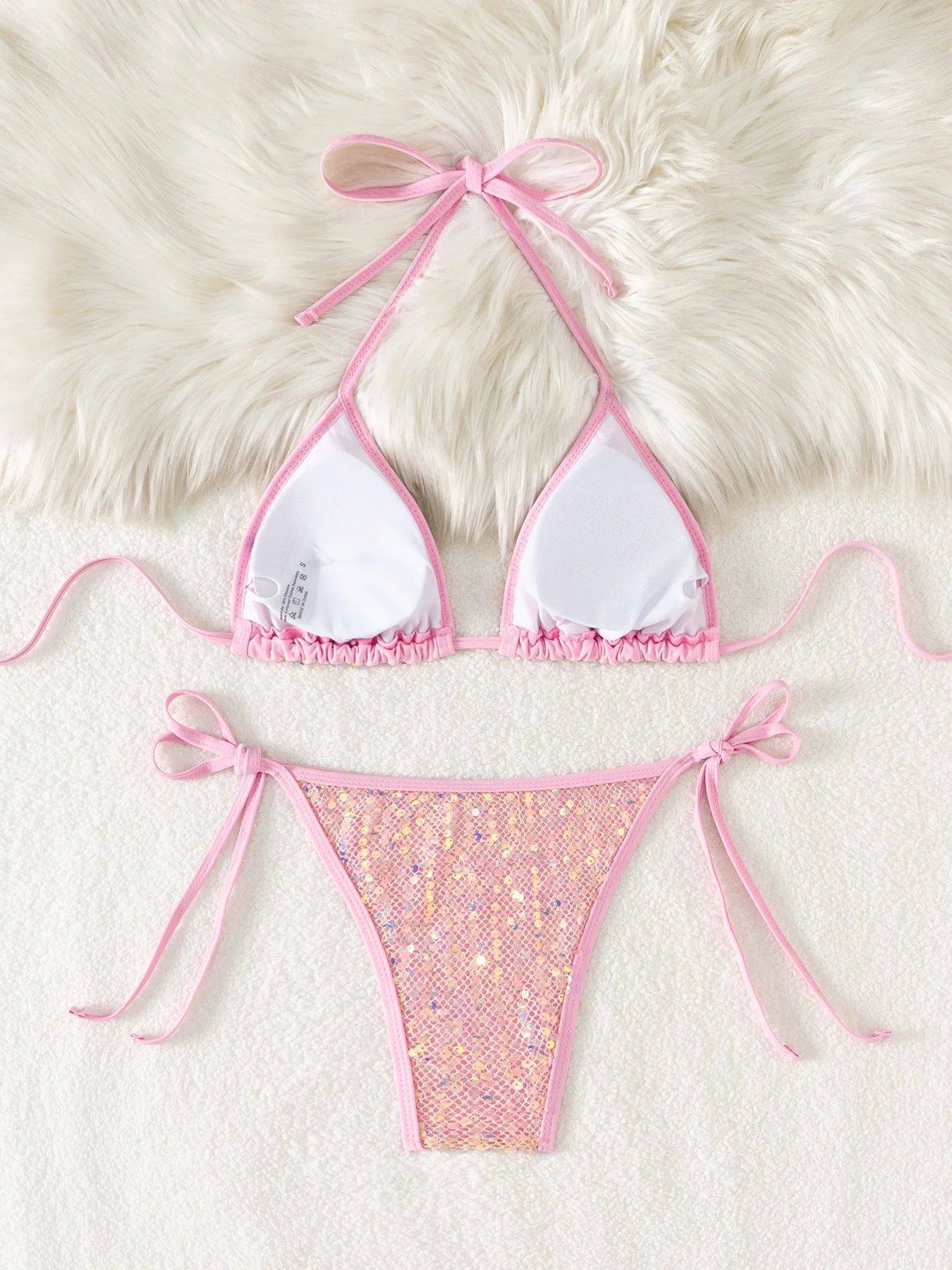 Shiny Sequin Black Bikini Set Women Sexy Push Up Bra Tie Side Triangle Swimsuit 2025 Brazilian Beach Bathing Suit Micro Swimwear