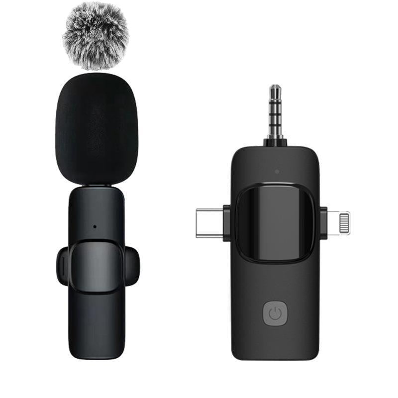 Microfone de Lapela Sem Fio Basix Gravação de Áudio Mini Microfone de Lã Substituível à Prova de Vento para iPhone 16 Gravar Vlog YouTube