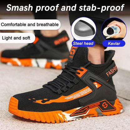 Steel Toe Anti-smash  Anti-Puncture Safety Shoes Men Lightweight Slip Resistant Work Shoes Comfortable Breathable Work Boots Men