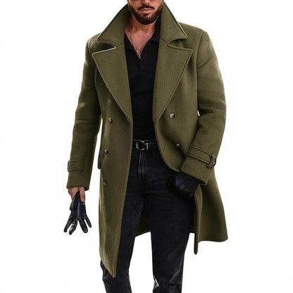 Sobretudo Masculino de Inverno Engrossado Manga Longa Casual de Negócios Quebra-vento Masculino Gola Virada Abotoamento Duplo Jaqueta Masculina Confortável
