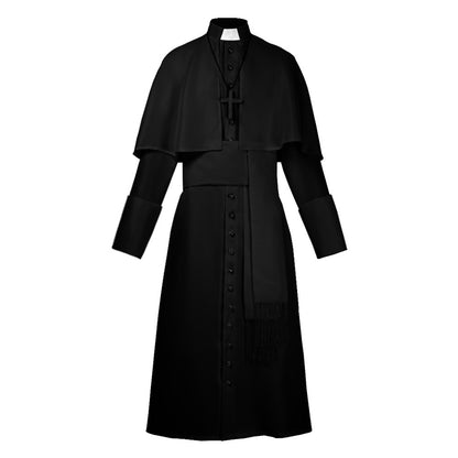 Medieval Renaissance Retro Priest Cosplay Costumes Catholic Church Religion Papal Priest Mass Preacher Solid Robe Clergy Cassock