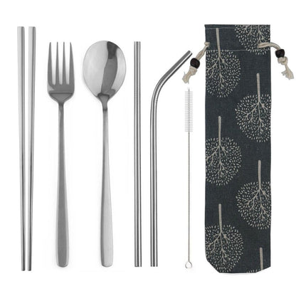 Conjunto de Talheres Portátil de Viagem JANKNG em Aço Inoxidável 304 com Garfo, Colher, Hashi, Canudo, Talheres Arco-Íris com Bolsa