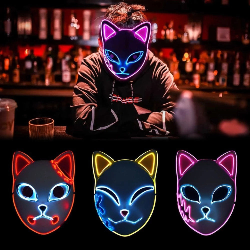2024 Halloween Neon Mask Cosplay Japanese Anime Neon LED Demon Slayer Mask Halloween Party Costume Props