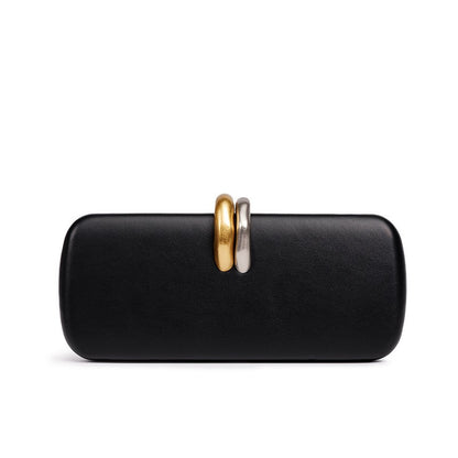 Long Rigid Clutch Retro Metal Luxury Shoulder Bag Fashion Removable Metal Chain Handle Crossbody Bag Clip Closure Banquet Bag