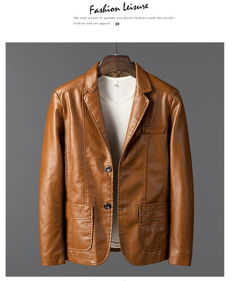 PU Leather Jackets Men Slim Fit Full Sleeve Coats Single Breasted Spliced Turn Down Collar Jacket Punk Mens Casual Male Autumn