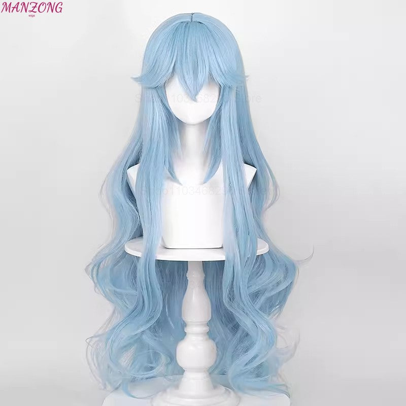High Quality Ayanami Rei Wigs Anime EVA Cosplay Synthetic Long Wavy Blue Heat Resistant Hair Wig for Daily Party