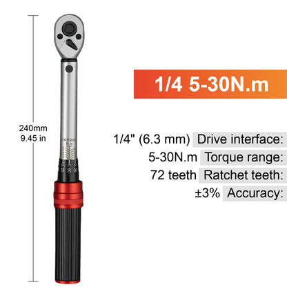 Conjunto de Chaves de Torque Ajustáveis 1/4" 3/8" 1/2" Chave de Torque Catraca Tipo Click Aço CRV Ferramenta de Reparo Industrial para Bicicletas