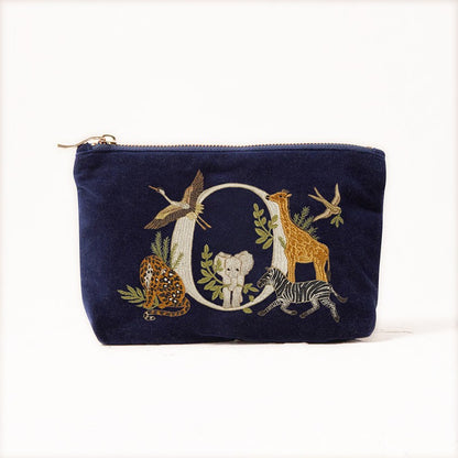 Velvet Clutch Makeup Bag Featuring Cute Animal Alphabet Print