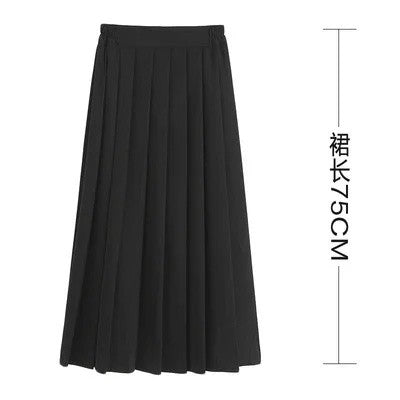 Spring Hot Sale Of The Season Women's Basic JK Uniform Skirt A- Line Elastic Waist Dark Blue Pleated Skirt College Style Half-le