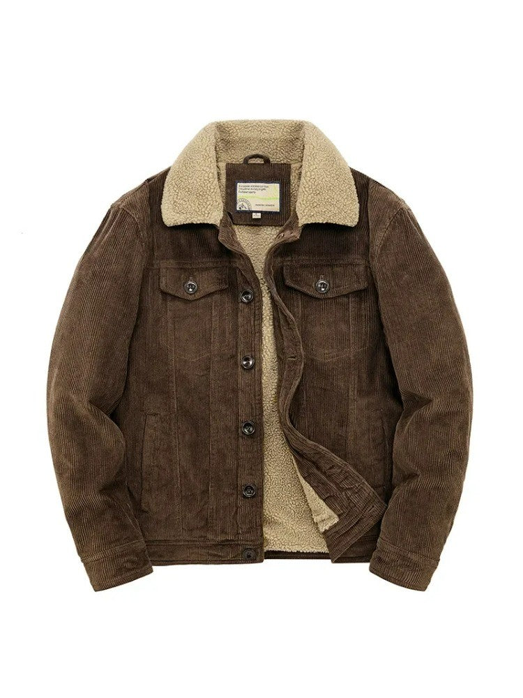 Male Cotton Jackets Padded Warm Loose Parka Coat Corduroy Short Jacket Man Solid Fur Collar Windbreaker Winter Men Fleece Jacket
