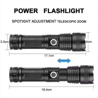 Rechargeable LED Flashlight High Power Zoomable Aluminum Alloy Portable Flashlight for Camping Hiking Outdoor Night Search