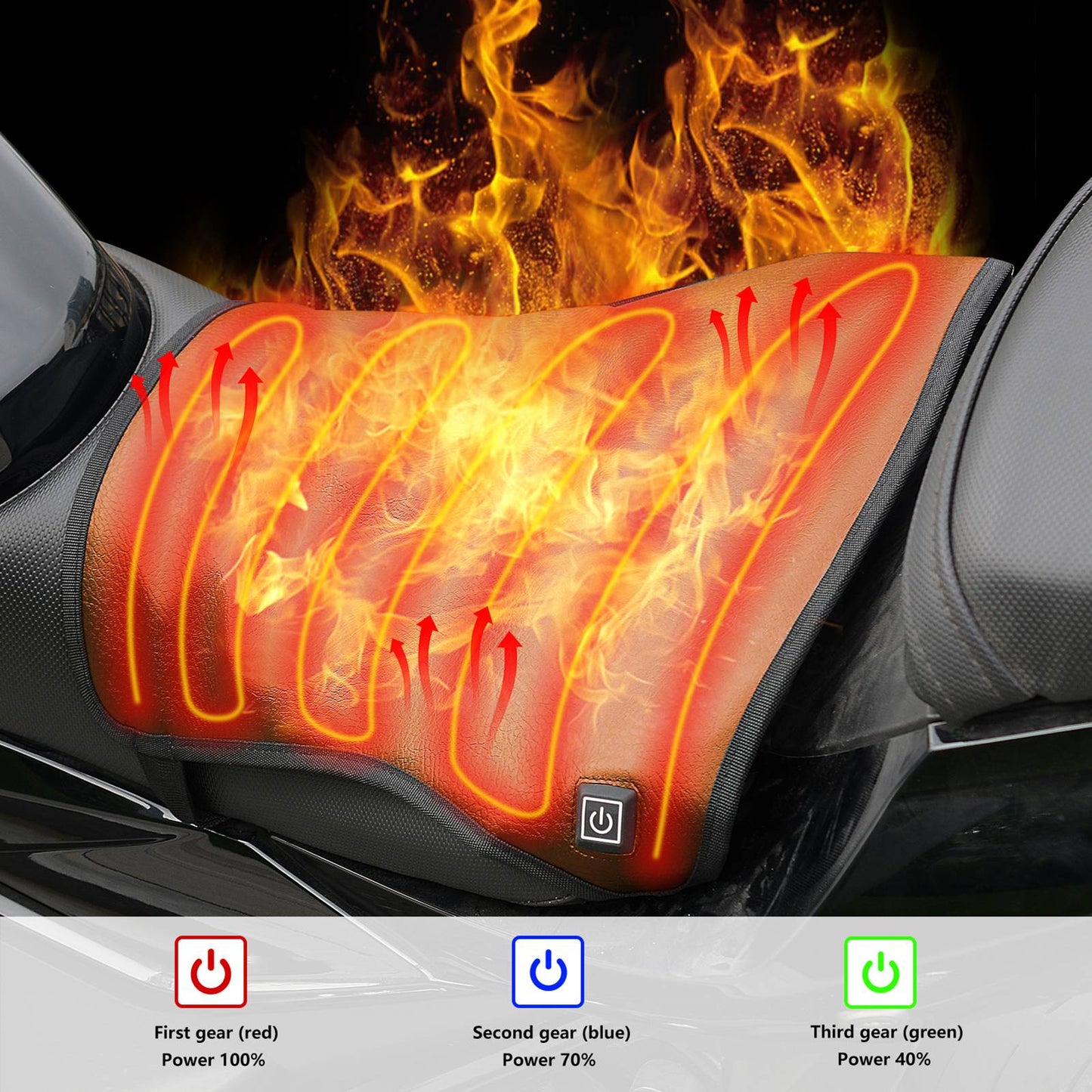 Assento Aquecido para Moto Almofada de Assento Elétrica Aquecida 12V para Moto Impermeável 3 Níveis de Controle Inteligente de Temperatura