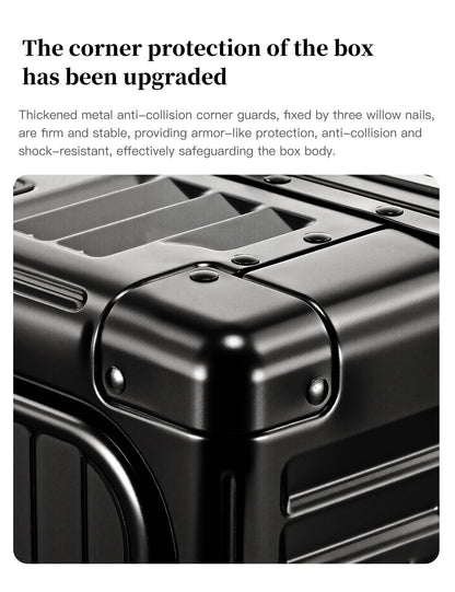 SUSHIMU 20-inch all-aluminum-magnesium alloy luggage with front opening, trolley suitcase, carry-on suitcase, metal travel