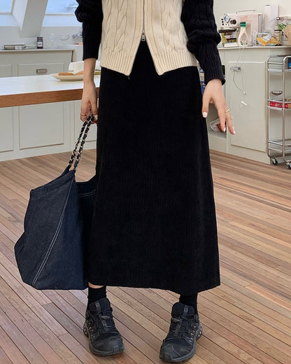 New pink autumn/winter corduroy skirt loose large size high waist slim A-line long women's skirt