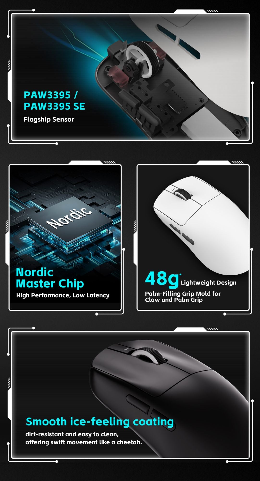 Mouse Gamer ATK VXE Dragonfly R1 E-Sports Longa Duração da Bateria Paw3395 Leve Ergonômico Mouse Bluetooth de Três Modos