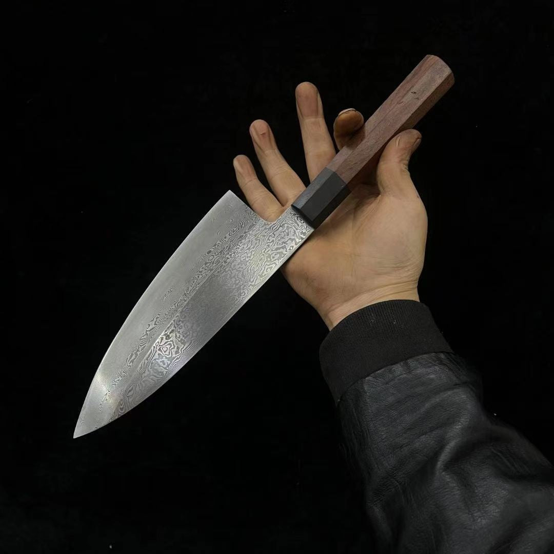 Faca Deba Aço Damasco Artesanal Lâmina Chefs Cutelo Sashimi Fatiar Carne Tynny Sushi Longquan Facas de Cozinha Ferramentas de Culinária