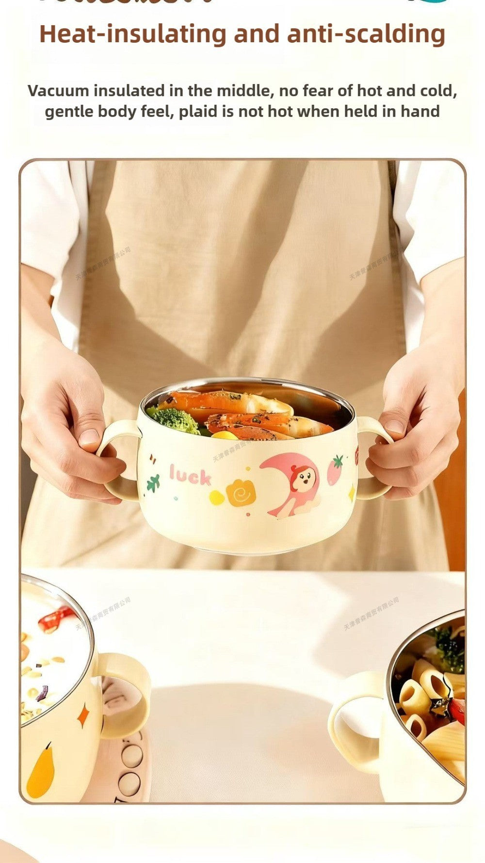 304 Stainless Steel Baby Bowl with Lid Double Handle Kids Feeding Bowl Anti-Scald Toddler Tableware Food Soup Bowl for Infants