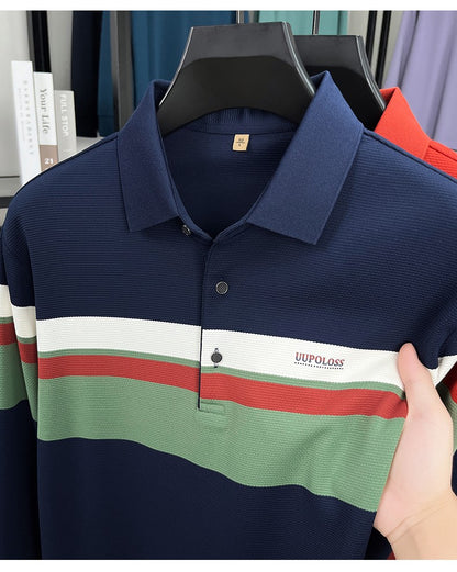 Classic fashion striped long sleeve polo shirt men's luxury brand letter printed business casual spring autumn new lapel T-shirt