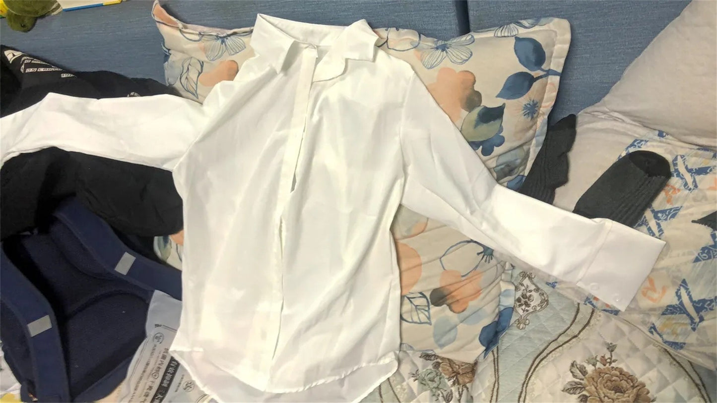 Elastic Cotton White Shirt Women's Spring and Autumn Basic Korean Version Loose Casual Shirt Work Professional Top