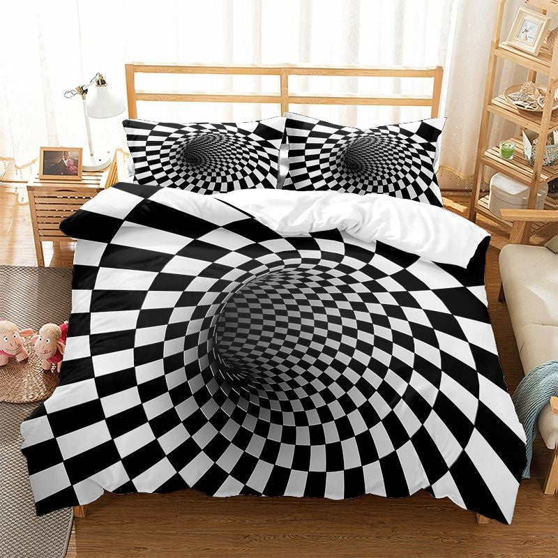 Optical Illusion Bedding Set 3PCS - 3D Geometric Maze Print Cover, Trippy Decor for Teens Adults