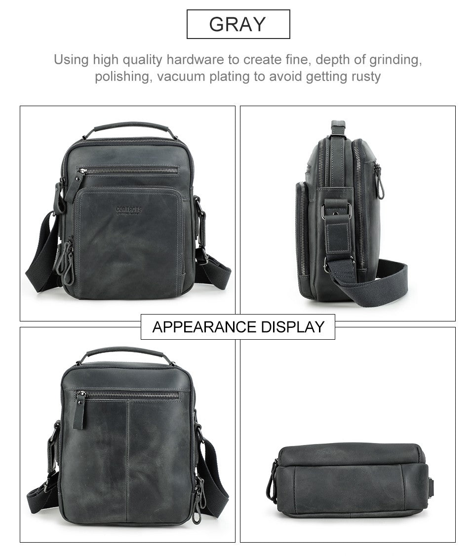 CONTACT'S Crazy Horse Leather Men's Shoulder Bag Vintage Messenger Bags Men Bolsos Male Crossbody Bags Man's Handbag Sling Bag