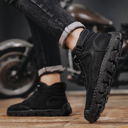 Botas masculinas costuradas à mão, sapatos casuais plus size, botas confortáveis e macias, botas antiderrapantes para uso externo