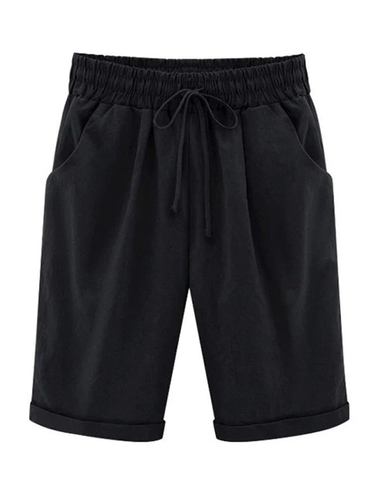 Women Cotton Shorts Casual High Waist Pocket Harem Pant Summer Cool Thin Beachwear Fashion Breathable Female Clothing