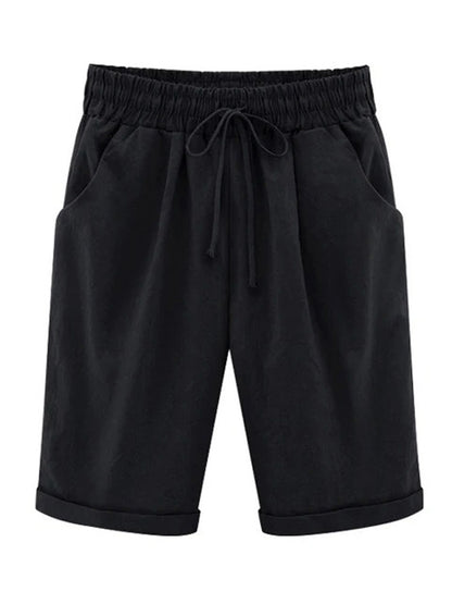 Women Cotton Shorts Casual High Waist Pocket Harem Pant Summer Cool Thin Beachwear Fashion Breathable Female Clothing