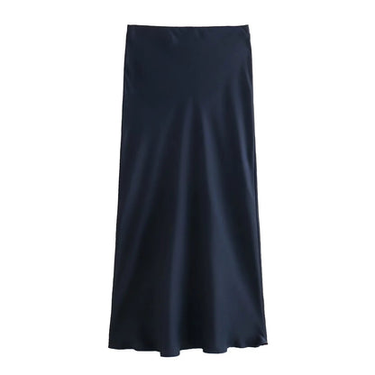 XNWMNZ Women's Fashion 2023 Flowing Satin Midi Skirt Women Vintage Elastic High